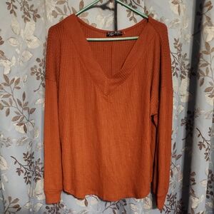 Vibrant Orange V-Neck Long Sleeve Top